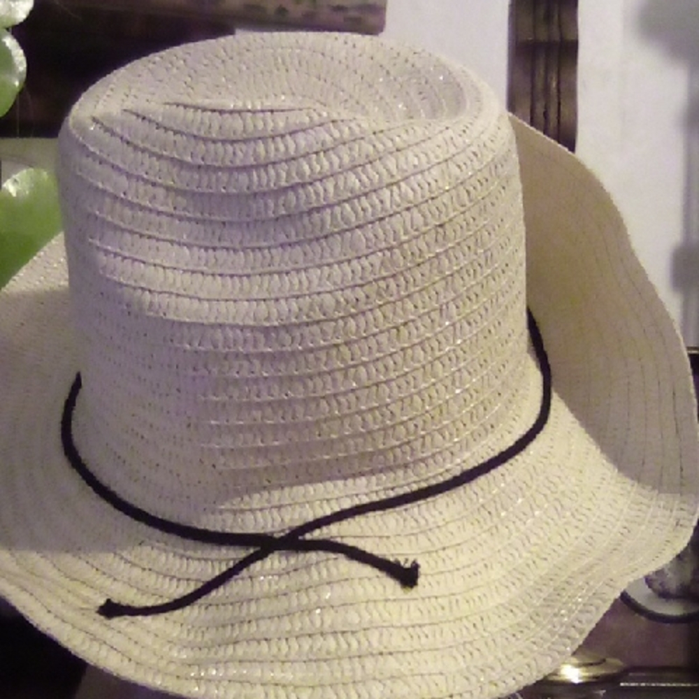 Woman's Country Western Straw Roped Large Hat With Black Trim.